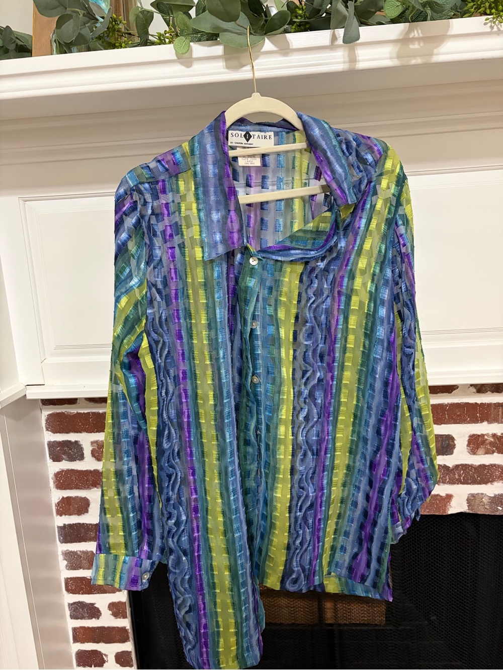 VTG 90s Solitaire Sheer Striped Cyber Punk Blouse L